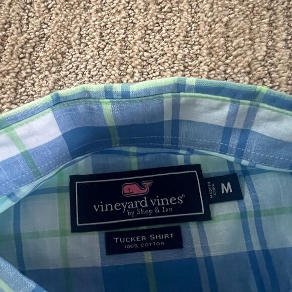 Vineyard Vines Blue and Green Plaid Button Down Tucker Shirt - Picture 8 of 11